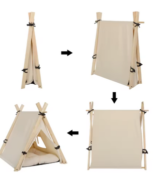 Tipi Katten- en Honden Tent – Canvas Dierenhuis met Kussen, Verwijderbaar & Wasbaar