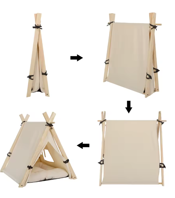 Tipi Katten- en Honden Tent – Canvas Dierenhuis met Kussen, Verwijderbaar & Wasbaar