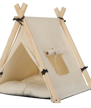 Tipi Katten- en Honden Tent – Canvas Dierenhuis met Kussen, Verwijderbaar & Wasbaar
