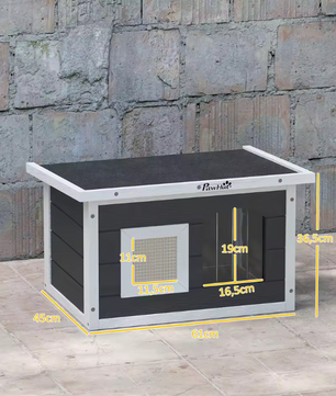Kattenhuis voor Buiten – Houten Grot met Krabmat & Deurflap, Grijs