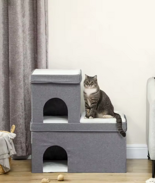 3-laags Kattenhuis – Houten Kattenmand met Kussens, Comfortabel & Stabiel