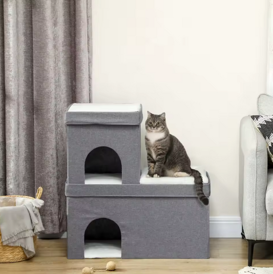 3-laags Kattenhuis – Houten Kattenmand met Kussens, Comfortabel & Stabiel