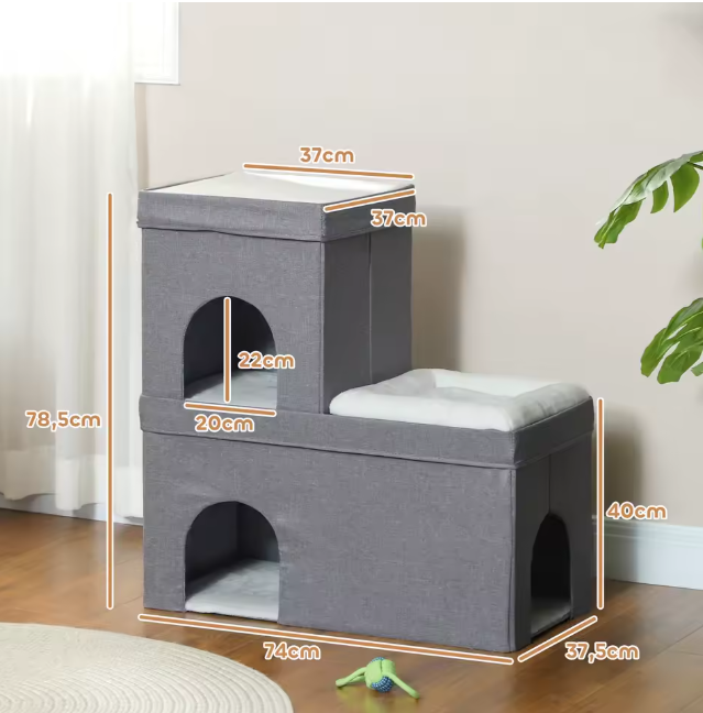 3-laags Kattenhuis – Houten Kattenmand met Kussens, Comfortabel & Stabiel
