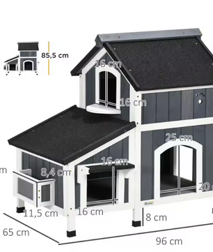 2-laags Houten Kattenhuis – Weerbestendig Buitenhuis met Asfaltdak & Meerdere Ingangen