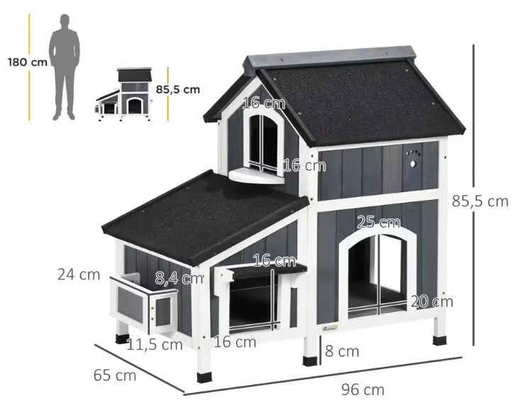 2-laags Houten Kattenhuis – Weerbestendig Buitenhuis met Asfaltdak & Meerdere Ingangen