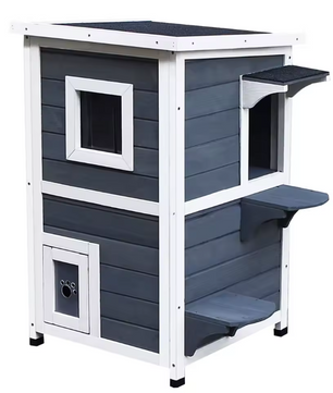 2-laags Houten Kattenvilla – Kattenhuis met Trap, Deuren & Asfaltdak