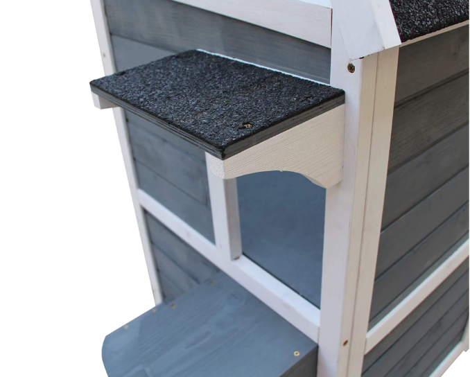 2-laags Houten Kattenvilla – Kattenhuis met Trap, Deuren & Asfaltdak