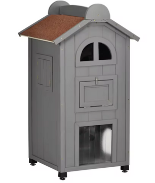 Kattenhuis met Asfaltdak – 2 Verdiepingen, Trap & Hangmat, Voor Binnen en Buiten