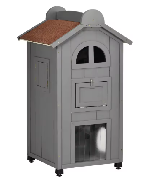 Kattenhuis met Asfaltdak – 2 Verdiepingen, Trap & Hangmat, Voor Binnen en Buiten