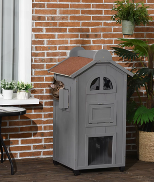 Kattenhuis met Asfaltdak – 2 Verdiepingen, Trap & Hangmat, Voor Binnen en Buiten