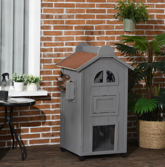 Kattenhuis met Asfaltdak – 2 Verdiepingen, Trap & Hangmat, Voor Binnen en Buiten