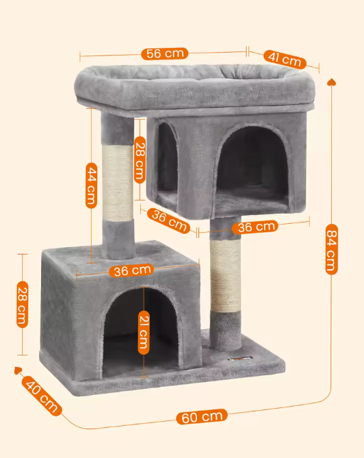 Krabpaal met Groot Platform – 2 Kattenhuizen & Speelboom 84 cm