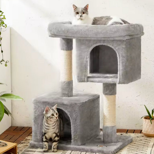Krabpaal met Groot Platform – 2 Kattenhuizen & Speelboom 84 cm
