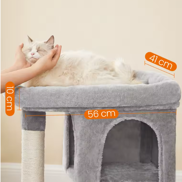 Krabpaal met Groot Platform – 2 Kattenhuizen & Speelboom 84 cm