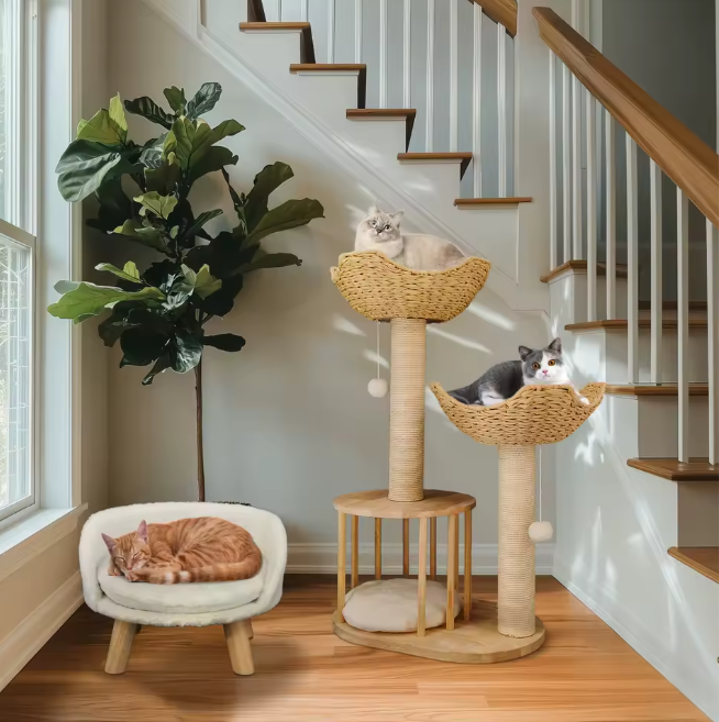 Krabpaal 99 cm – Multi-Level Activiteitentoren met Kattenhuis & Speelbal
