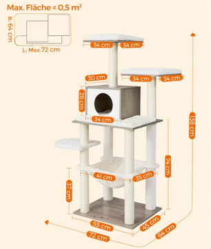 Kattenboom 138 cm – Moderne Krabpaal met Grot, Hangmat & Platforms