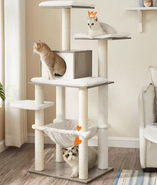 Kattenboom 138 cm – Moderne Krabpaal met Grot, Hangmat & Platforms