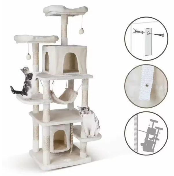 Krabpaal 170 cm – Multi-Level Kattenboom met Grot, Hangmat & Speelplekken