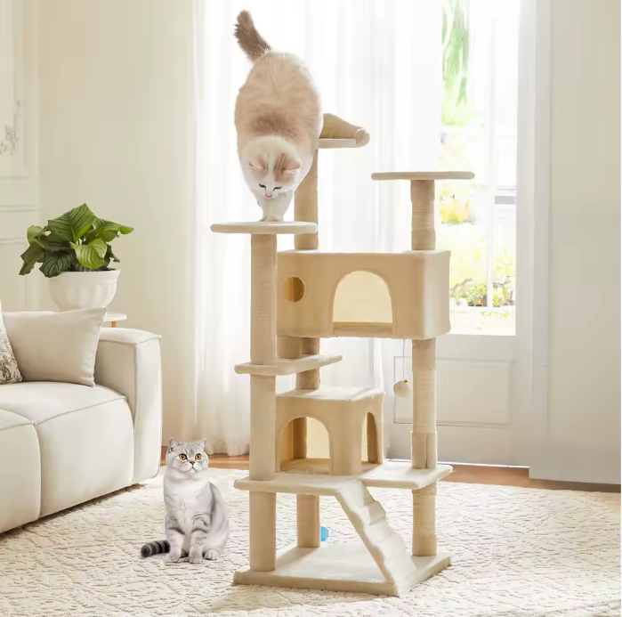 Kattenboom 137 cm – Multi-Level Krabpaal met Grot, Hangmat & Speelplekken