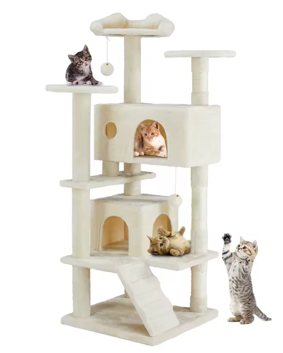 Kattenboom 137 cm – Multi-Level Krabpaal met Grot, Hangmat & Speelplekken