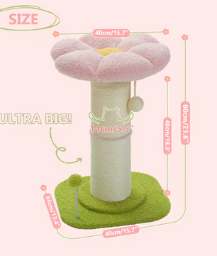 Bloem Krabpaal voor Katten – Compacte Krabpaal met Dikke Sisalpaal, Hangspeeltjes & Comfortabel Kattenbed
