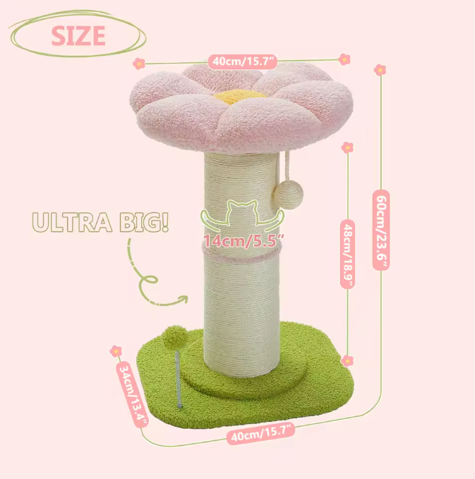 Bloem Krabpaal voor Katten – Compacte Krabpaal met Dikke Sisalpaal, Hangspeeltjes & Comfortabel Kattenbed