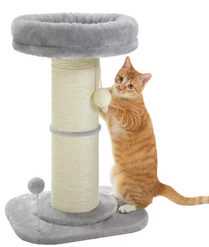 Bloem Krabpaal voor Katten – Compacte Krabpaal met Dikke Sisalpaal, Hangspeeltjes & Comfortabel Kattenbed