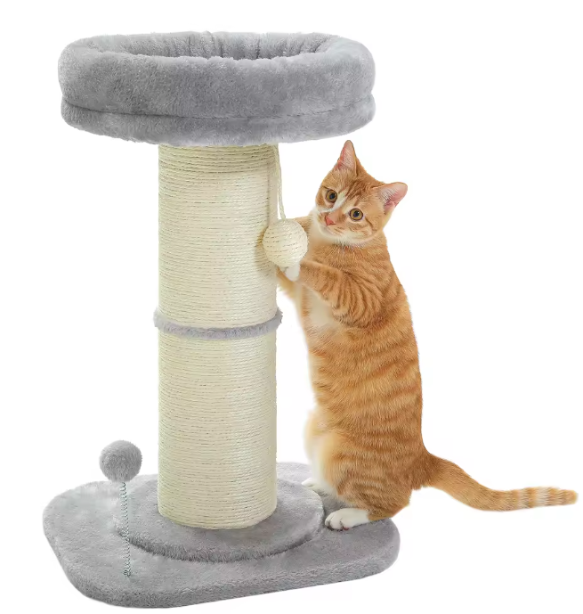 Bloem Krabpaal voor Katten – Compacte Krabpaal met Dikke Sisalpaal, Hangspeeltjes & Comfortabel Kattenbed
