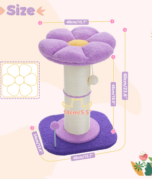 Bloem Krabpaal voor Katten – Compacte Krabpaal met Dikke Sisalpaal, Hangspeeltjes & Comfortabel Kattenbed