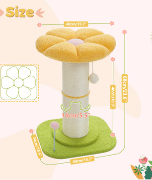Bloem Krabpaal voor Katten – Compacte Krabpaal met Dikke Sisalpaal, Hangspeeltjes & Comfortabel Kattenbed