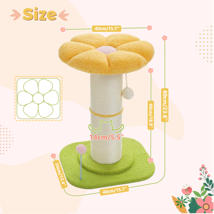 Bloem Krabpaal voor Katten – Compacte Krabpaal met Dikke Sisalpaal, Hangspeeltjes & Comfortabel Kattenbed