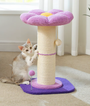 Bloem Krabpaal voor Katten – Compacte Krabpaal met Dikke Sisalpaal, Hangspeeltjes & Comfortabel Kattenbed