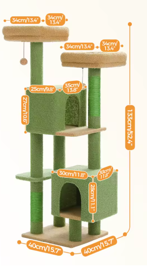 Cactus Krabpaal 133 cm – Kattenboom met Condos, Zitstokken & Sisal