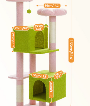 Cactus Krabpaal 133 cm – Kattenboom met Condos, Zitstokken & Sisal