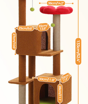 Cactus Krabpaal 133 cm – Kattenboom met Condos, Zitstokken & Sisal