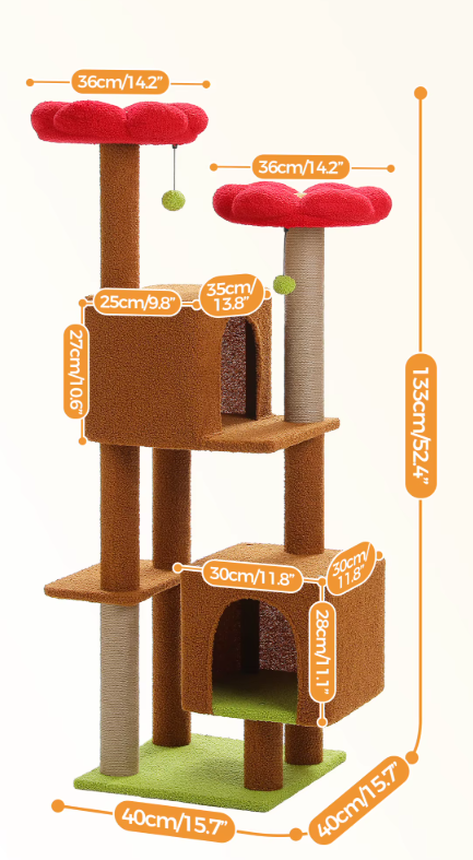 Cactus Krabpaal 133 cm – Kattenboom met Condos, Zitstokken & Sisal