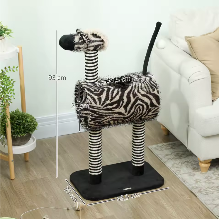 Krabpaal Zebra Design – Kattenboom met Tunnel, Speelbal & Sisalpalen