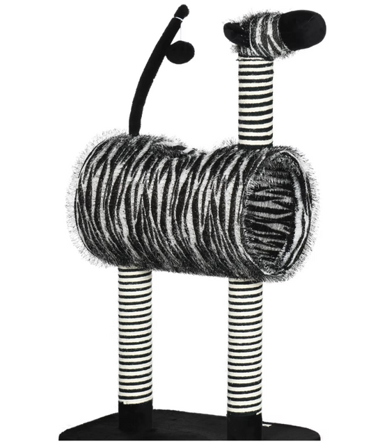 Krabpaal Zebra Design – Kattenboom met Tunnel, Speelbal & Sisalpalen