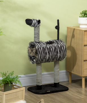 Krabpaal Zebra Design – Kattenboom met Tunnel, Speelbal & Sisalpalen