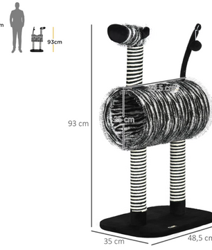 Krabpaal Zebra Design – Kattenboom met Tunnel, Speelbal & Sisalpalen