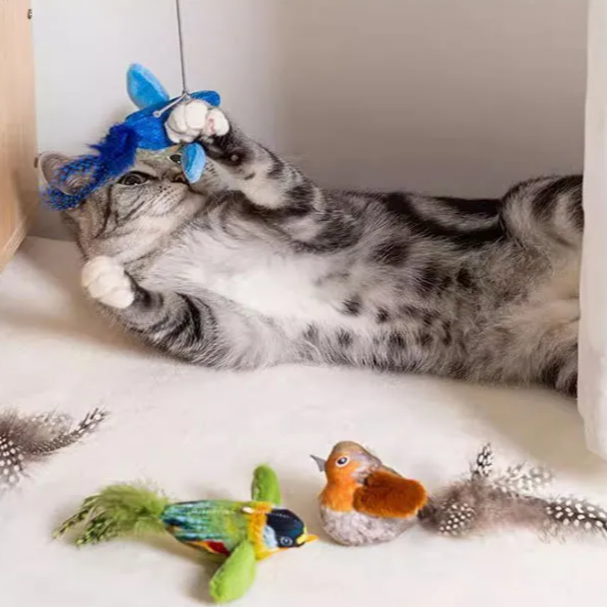Interactief Katten Speelgoed – Realistische Vogel met Geluid & Kattenkruid