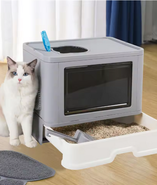 Opvouwbare Kattenbak met Dubbele Ingang – Inclusief Schep & Massagefunctie, Geschikt tot 10 kg