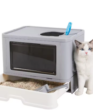 Opvouwbare Kattenbak met Dubbele Ingang – Inclusief Schep & Massagefunctie, Geschikt tot 10 kg