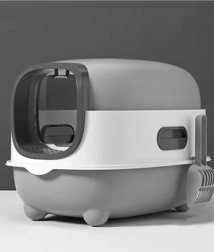 Ovale Kattenbak met Kap en Vooringang – Ingesloten Kattentoilet met Lade & Schep
