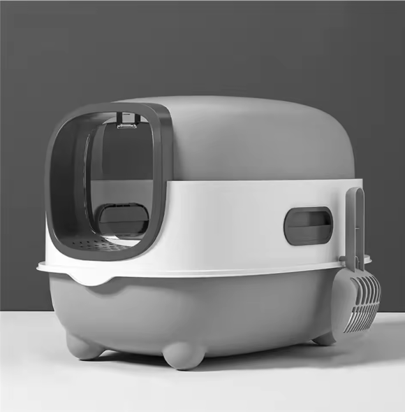 Ovale Kattenbak met Kap en Vooringang – Ingesloten Kattentoilet met Lade & Schep