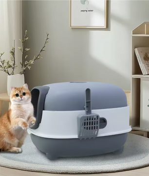Ovale Kattenbak met Kap en Vooringang – Ingesloten Kattentoilet met Lade & Schep