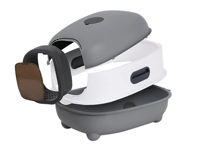 Ovale Kattenbak met Kap en Vooringang – Ingesloten Kattentoilet met Lade & Schep