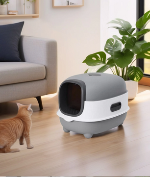 Ovale Kattenbak met Kap en Vooringang – Ingesloten Kattentoilet met Lade & Schep