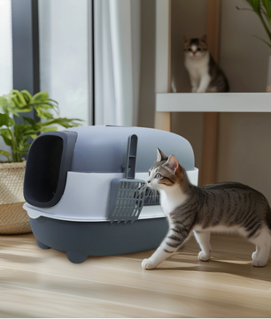 Ovale Kattenbak met Kap en Vooringang – Ingesloten Kattentoilet met Lade & Schep