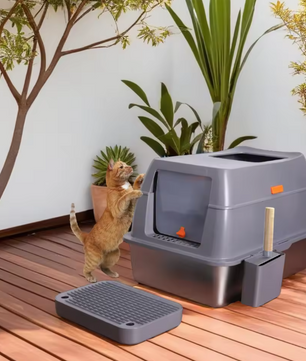Ingesloten Roestvrijstalen Kattenbak – Extra Groot met Deksel & Hoge Zijkanten